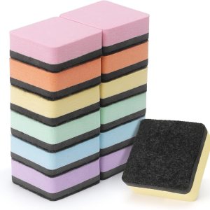 Paquete de 12 borradores en seco para pizarra blanca magnéticos, borradores de pizarra blanca para aula de niños, color pastel cuadrado Paquete de 12 borradores en seco para pizarra blanca magnéticos, borradores de pizarra blanca para aula de niños, color pastel cuadrado