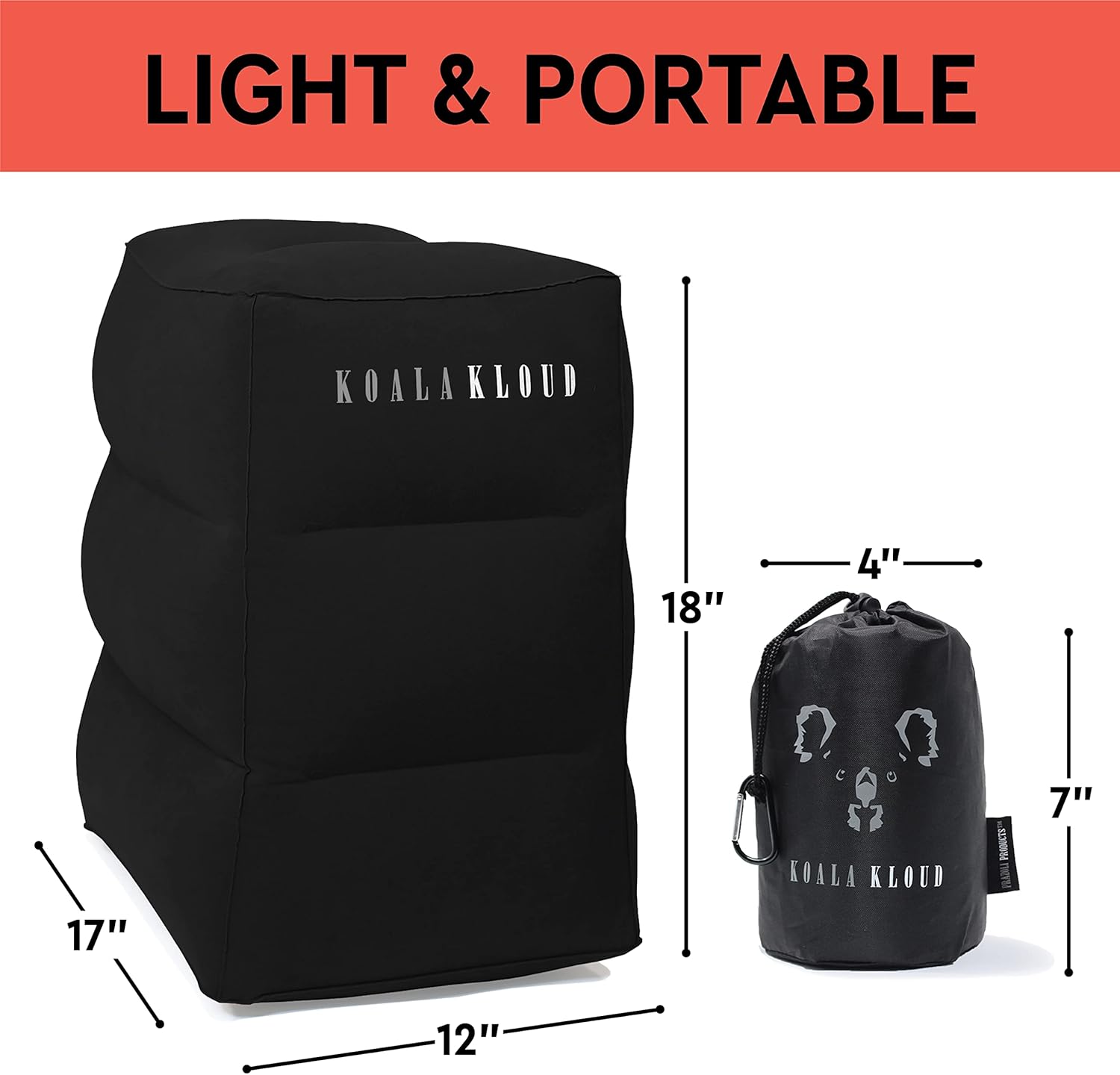 Koala Kloud – Reposapiés de viaje de 3 alturas, almohada inflable gris, reposapiés de avión para vuelos, asiento de automóvil, cama de avión para