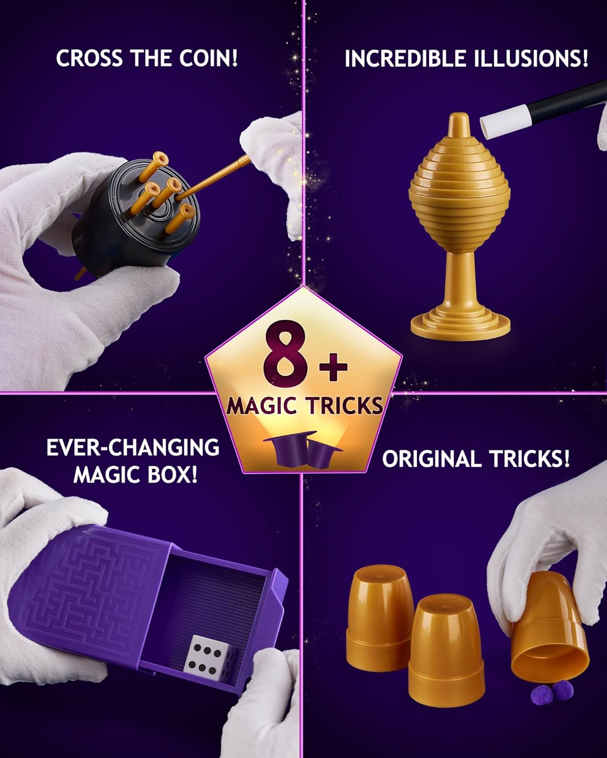 Japace Kit de magia y kits de ciencia para niños de 6 a 8 a 10 a 12 años, más de 75 trucos de magia y experimentos científicos, juegos de química