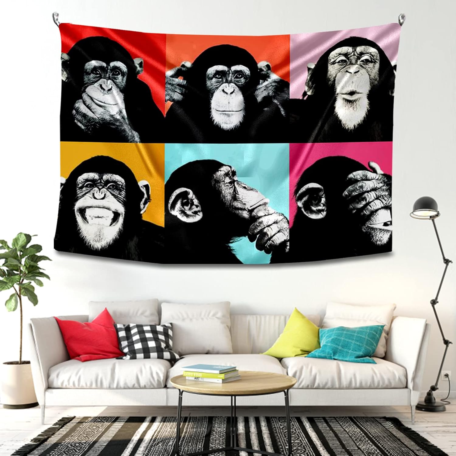 Tucocoo Tapiz de caras de monos, animales Banksy, tapiz artístico de gorila pop it, arte de pared, decoración del hogar, colgar en la pared para