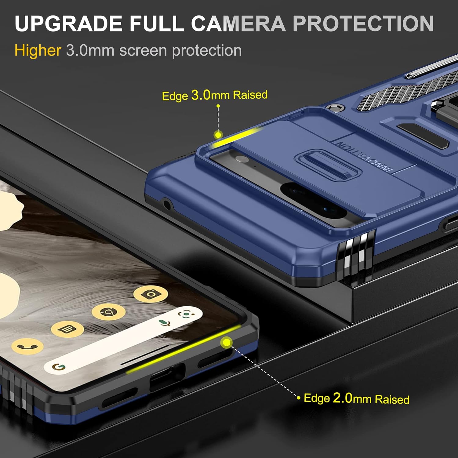 DEERLAMN Funda para Google Pixel 7 con cubierta deslizante para cámara + protector de pantalla (1 unidad), soporte de anillo giratorio de grado