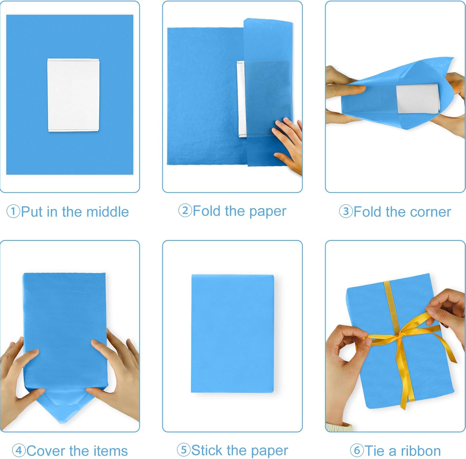 NEBURORA Juego de 60 hojas de papel de regalo azul surtido, 3 colores para regalos de bricolaje, embalaje de Pascua, baby shower, cumpleaños, boda,