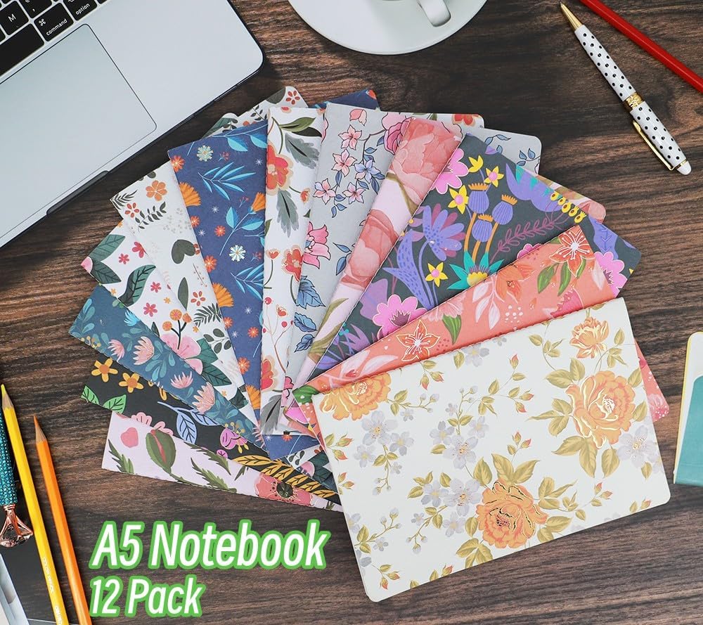 Paquete de diarios para escribir cuadernos A5 a granel, libro de bocetos, paquete de 12 con 60 páginas en blanco, 30 hojas y cubierta en relieve en