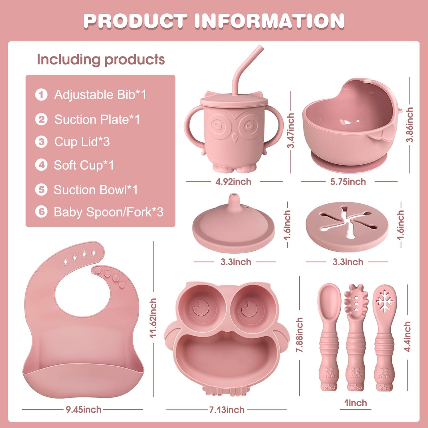 Baby Led Weaning Supplies – Juego de 10 piezas de silicona para bebés, precuchara y tenedor, babero ajustable, cuenco de silicona con succión para