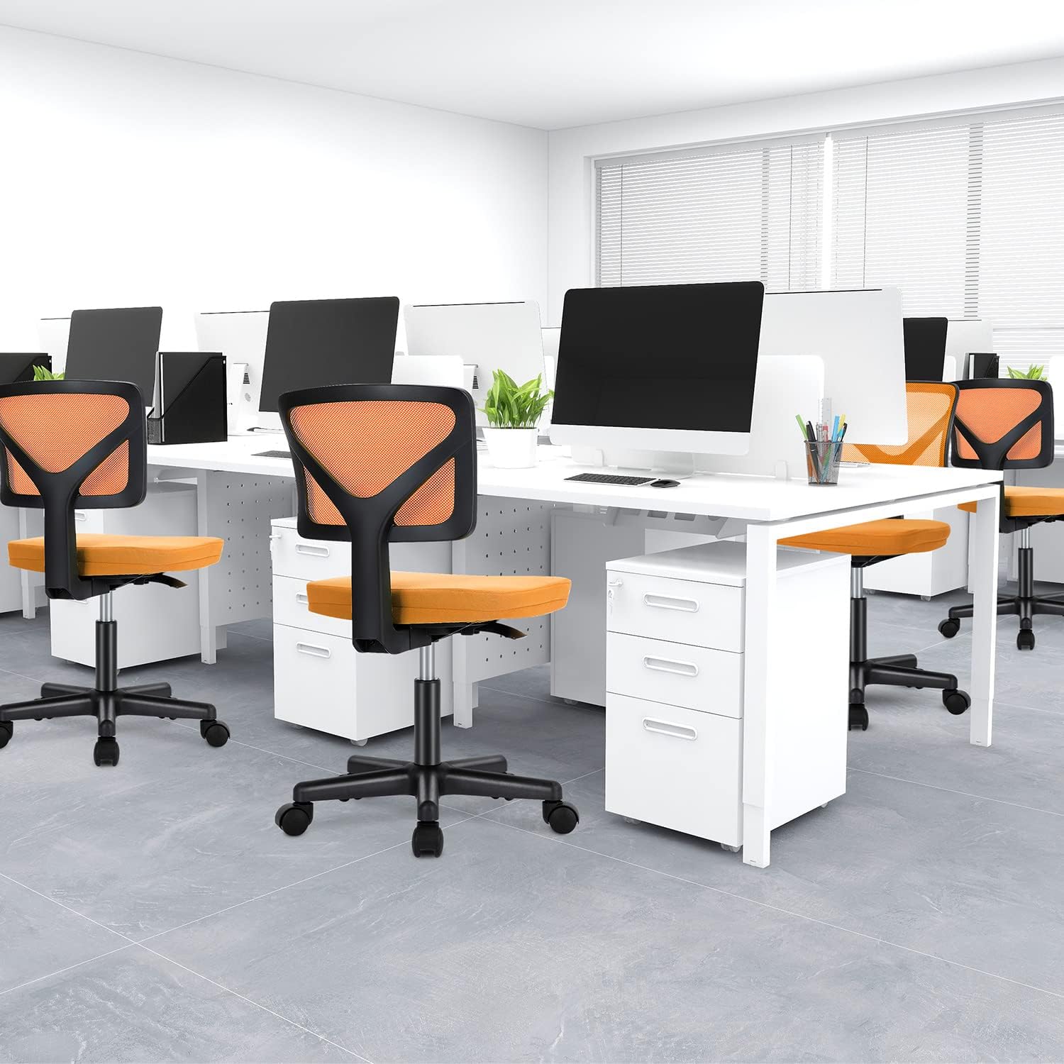 DUMOS Sillas de escritorio sin brazos con ruedas, bonita silla de oficina en casa, sin brazos, ergonómica ajustable giratoria, silla de trabajo con