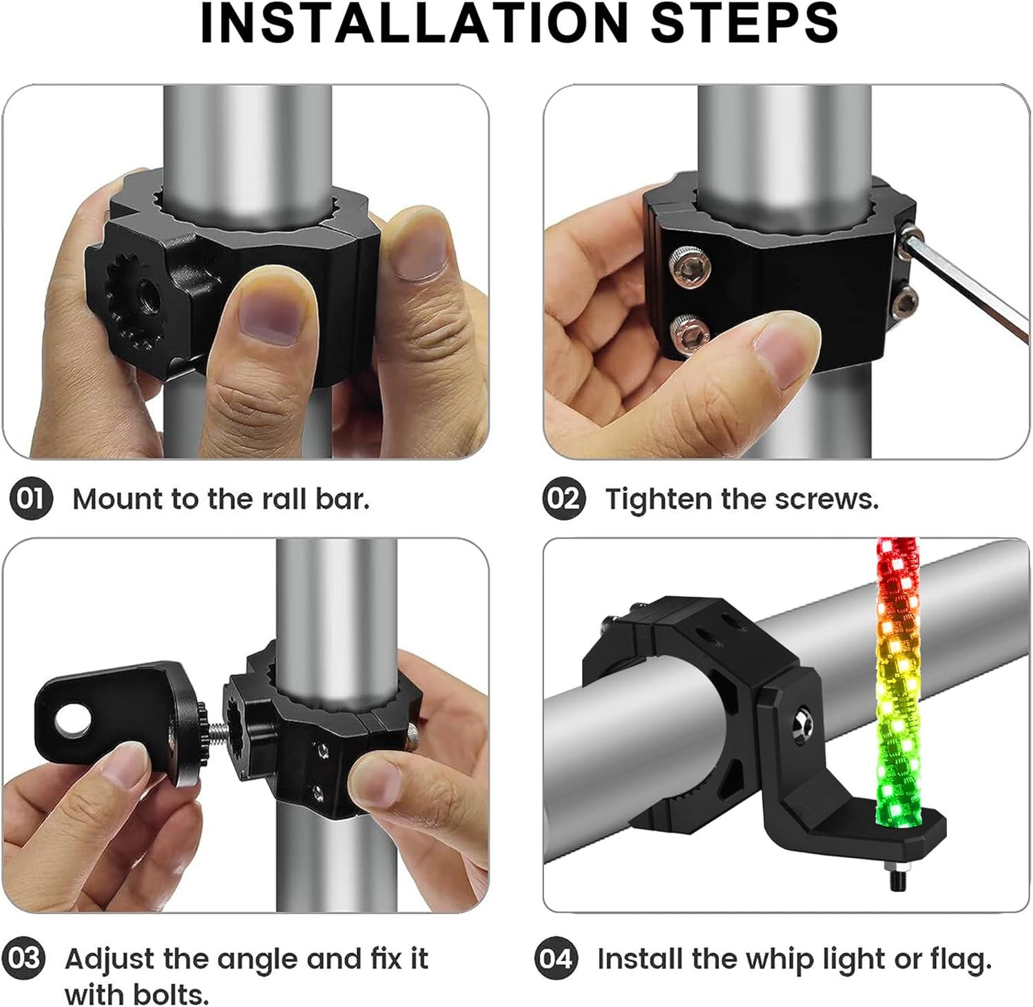 UTV Whip Light Mount SXS – Soporte de montaje de barra de luz ajustable de 360, soporte de poste de bandera giratorio resistente, aleación de