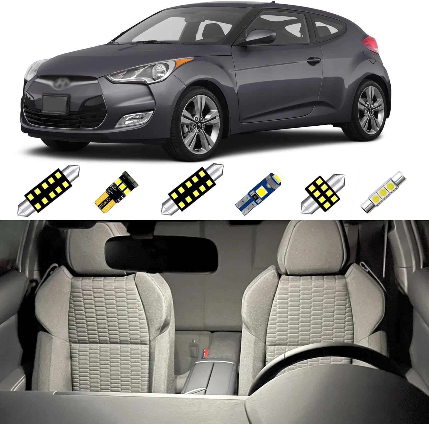XFLHEHD Kit de 8 luces LED Veloster para Hyundai Veloster 2011, 2012, 2013, 2014, 2015, 2016, 2017, súper brillante, 6000K, paquete de bombillas LED