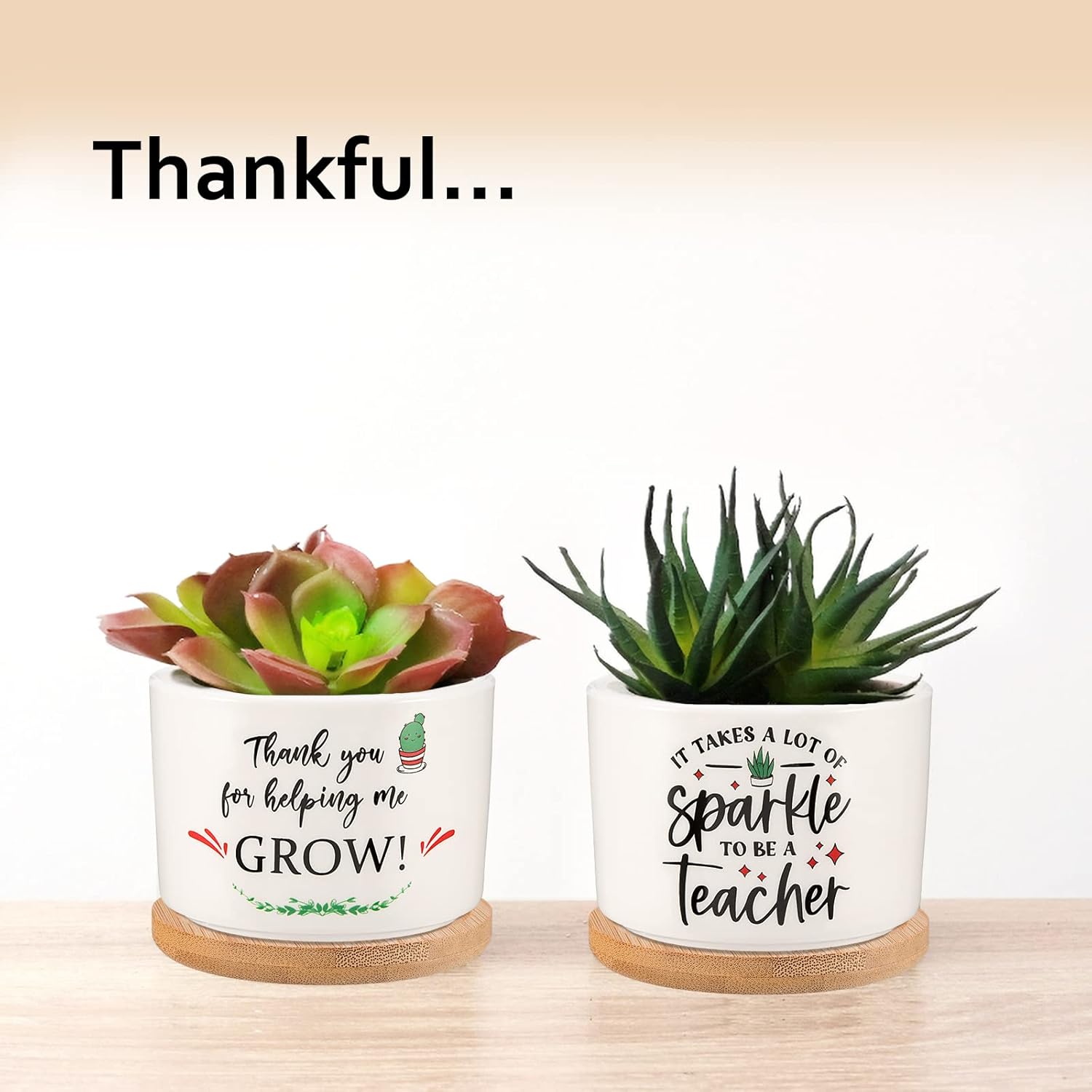 PARBEE Regalos de agradecimiento para profesores  Thank You for Helping Me Grow – Macetas para suculentas, mini maceta de cerámica, regalo de
