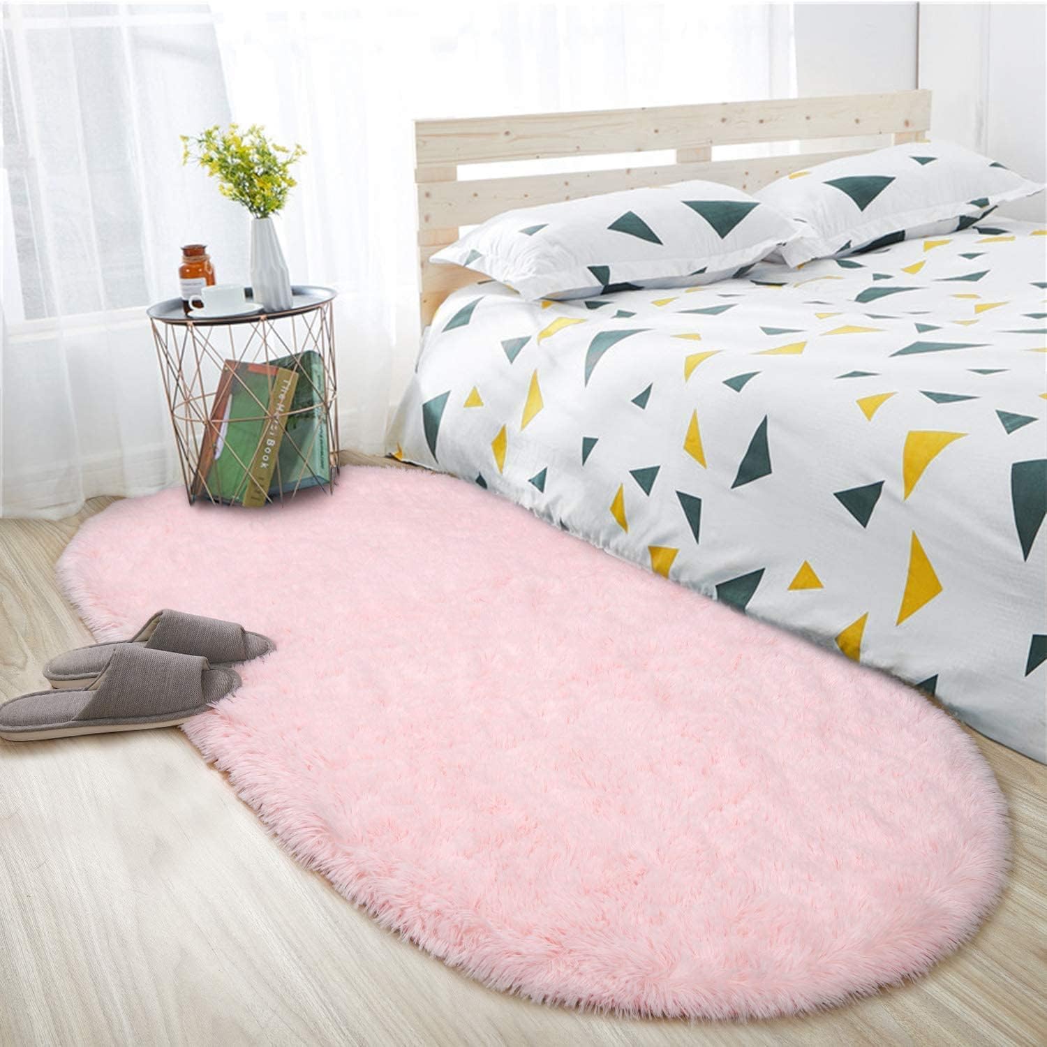 ISEAU Alfombra ovalada esponjosa, moderna alfombra de felpa lanuda para dormitorio de niños, extra cómoda, bonita alfombra de noche para habitación