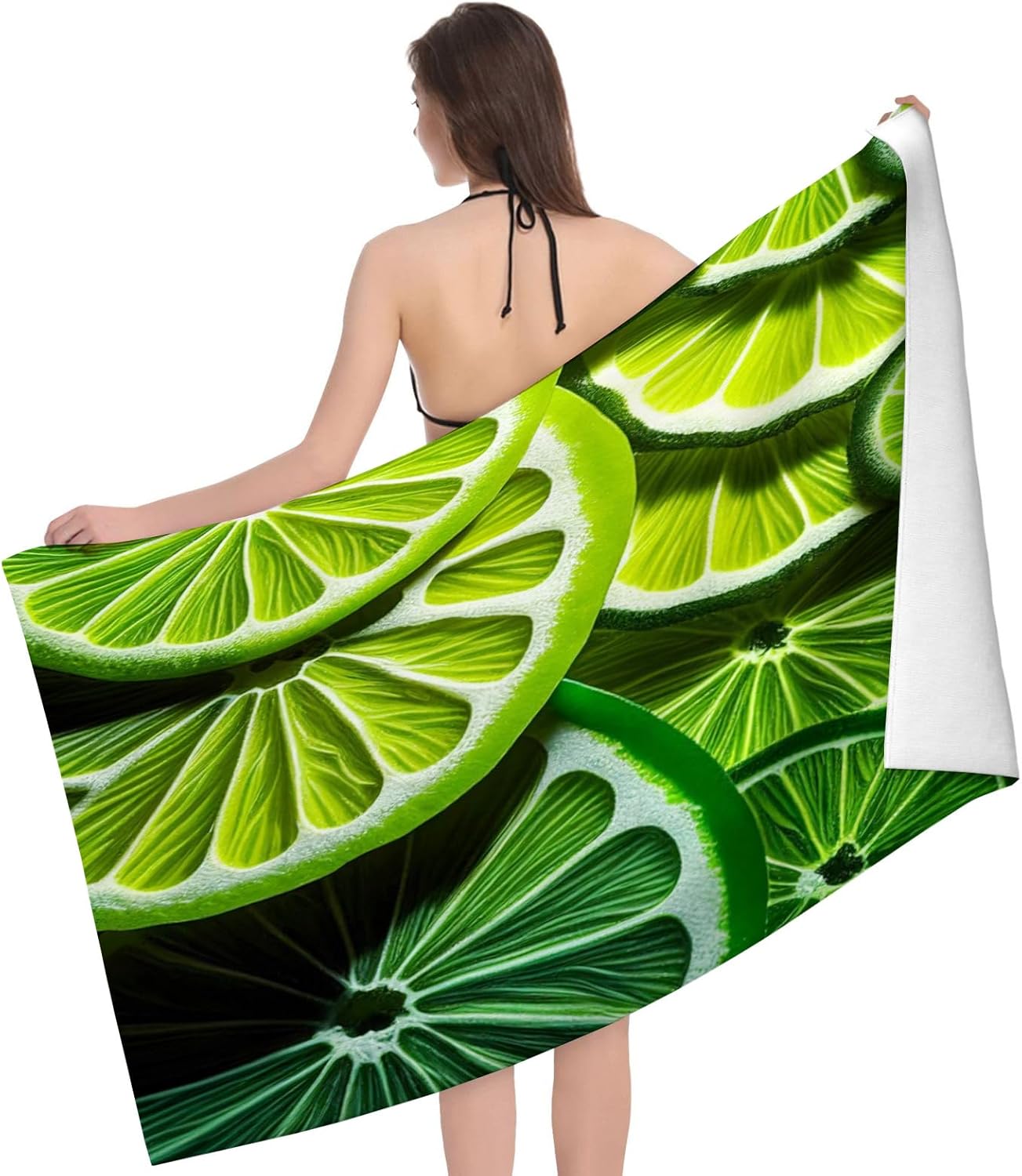 Yioniii Toalla de playa con patrón de rodajas de limón verde, sin arena, de secado rápido, extra grande, ligero, viajes, para adultos, accesorios de