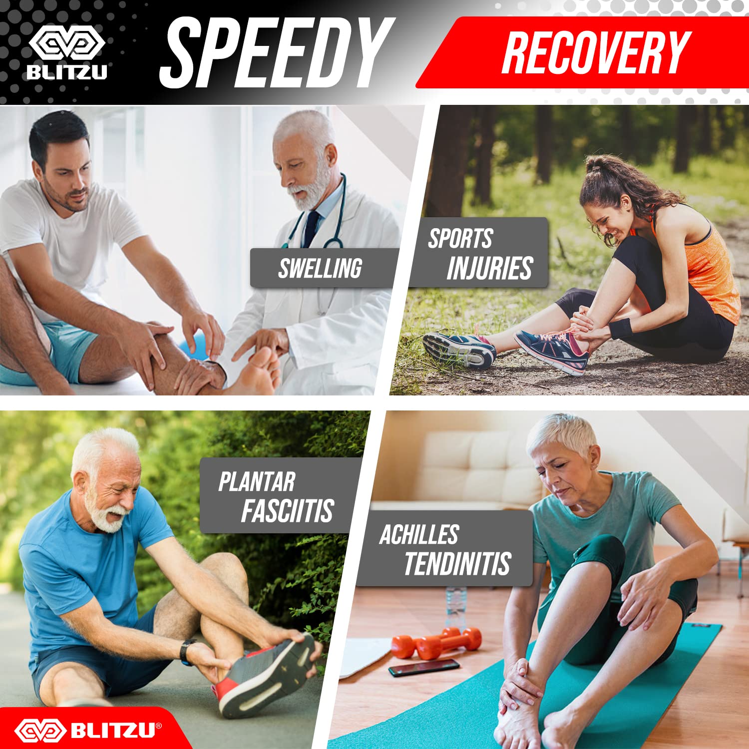 BLITZU Tobillera con correa de apoyo de compresión ajustable para tendinitis de Aquiles, alivio del dolor en las articulaciones. Envoltura de