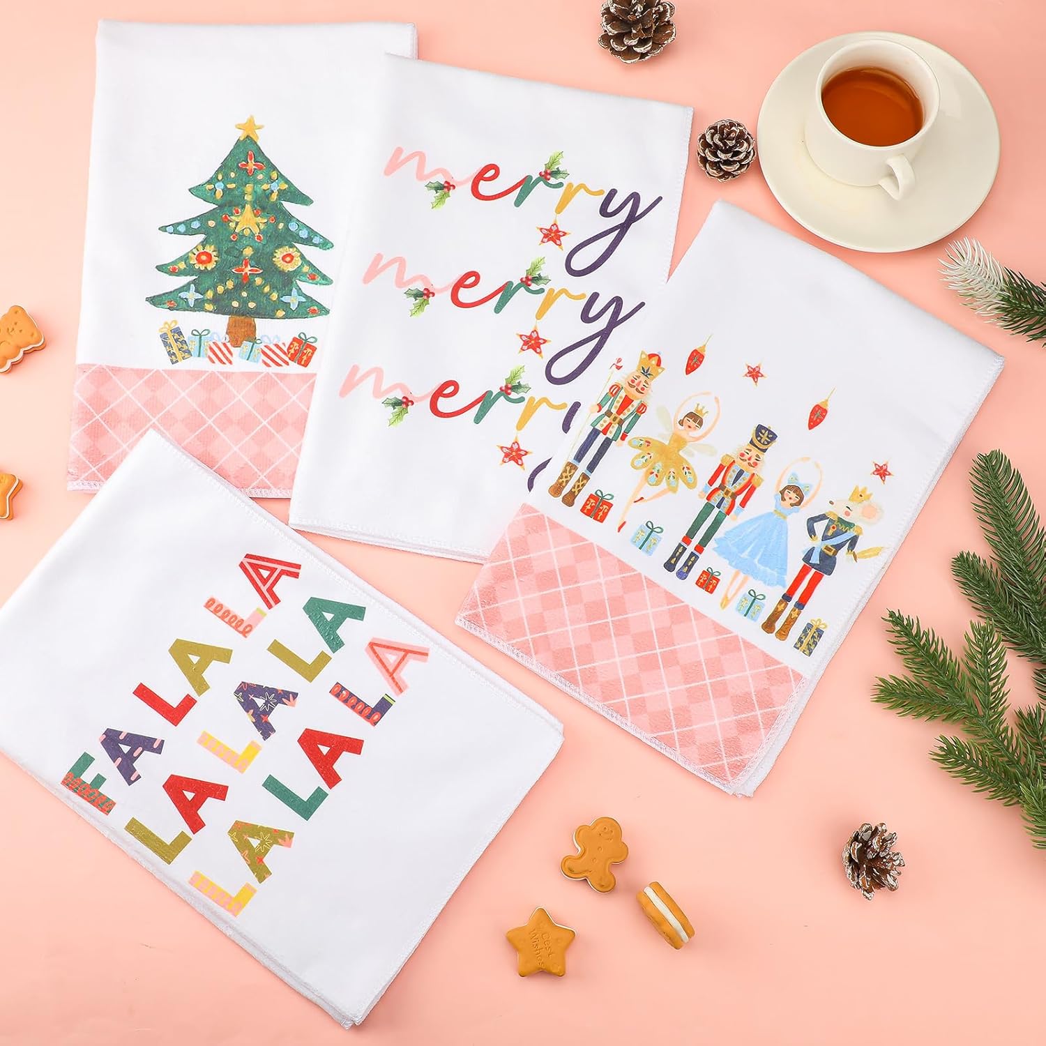 Preboun 4 toallas de cocina de Navidad, paños de cocina de cascanueces de 18 x 26 pulgadas, paños de cocina de Navidad de invierno para cocina,