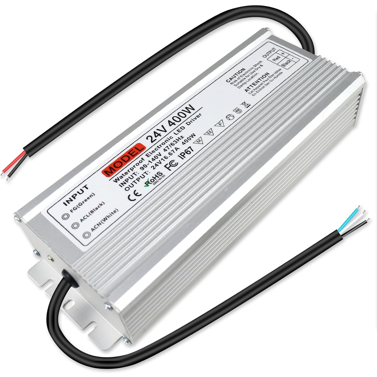 Fuente de alimentación LED de 24V 400W, Fuente de alimentación exterior impermeable IP67, CA 90-140V a DC 24 voltios controlador LED, transformador