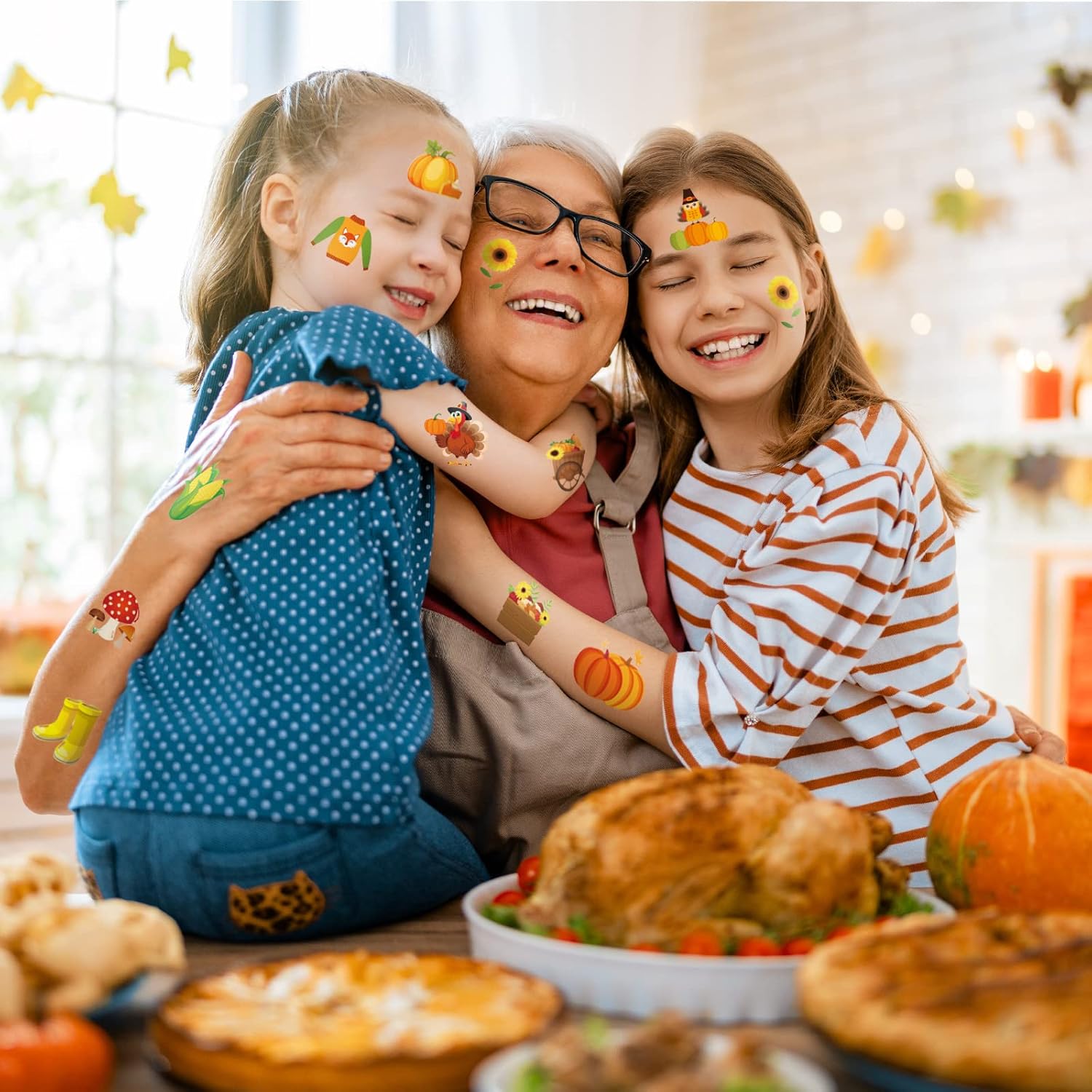 Ferraycle 292 tatuajes temporales de otoño para niños, tatuajes falsos de Acción de Gracias, tatuajes de otoño para niños, calabaza, pavo, arce,