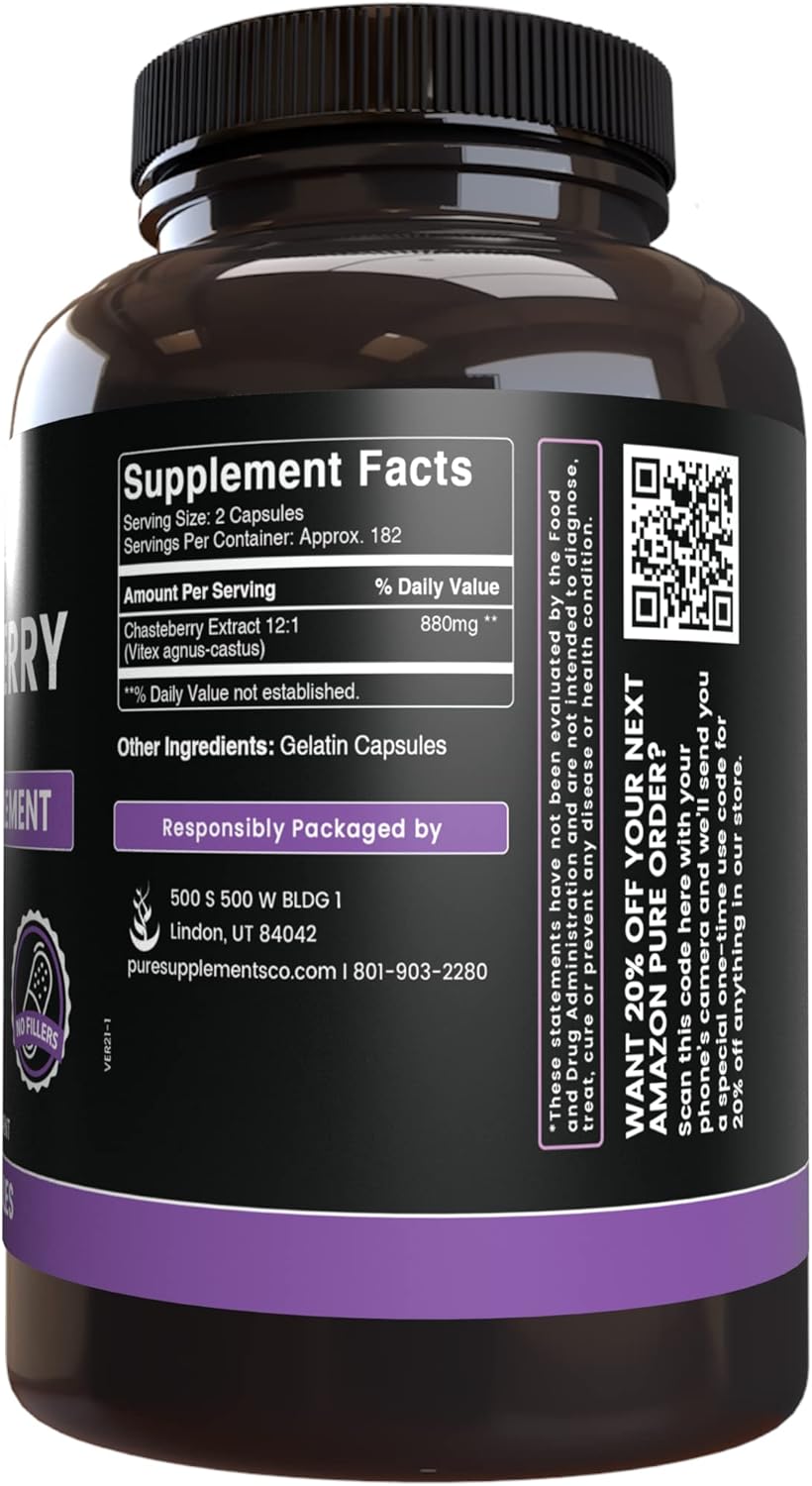 Pure Original Ingredients Vitex Berry (Chasteberry) (365 cápsulas) sin magnesio o rellenos de arroz, siempre puro, verificado en laboratorio