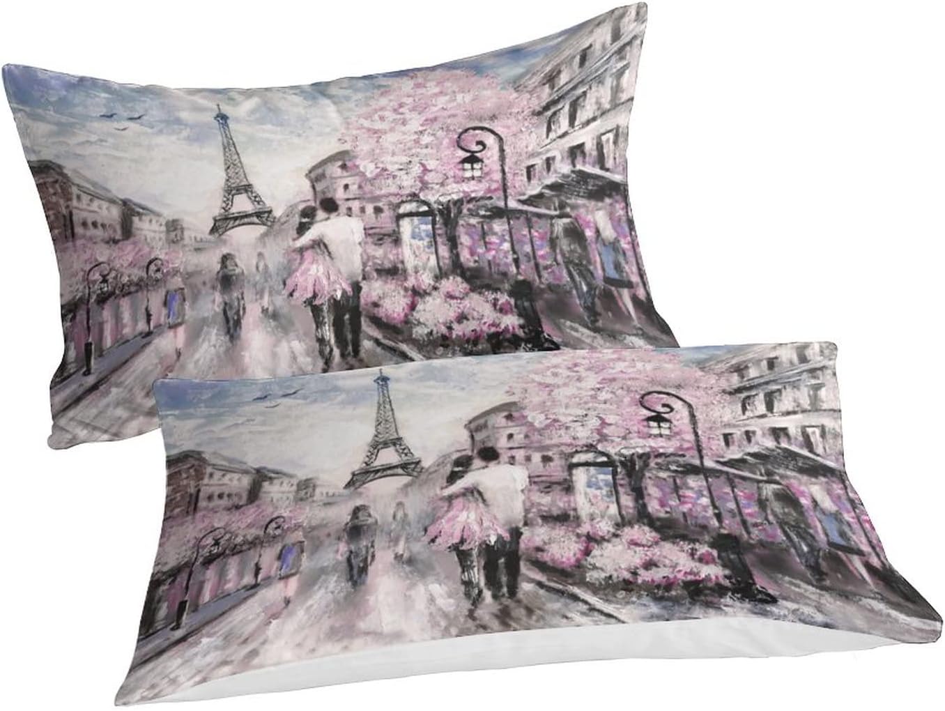Funda de edredón de la Torre Eiffel decorativa de microfibra de tres piezas, funda de cama de la Torre Eiffel de París bajo el paseo de la pareja,