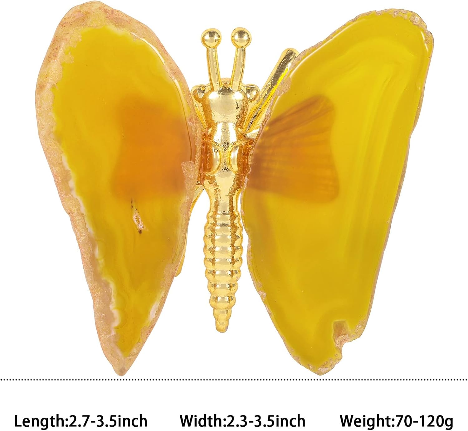 Amogeeli Figura de mariposa de ágata de cristal, decoración del hogar, geoda curativa ágata de piedra de mariposa para fiesta de boda, amarillo