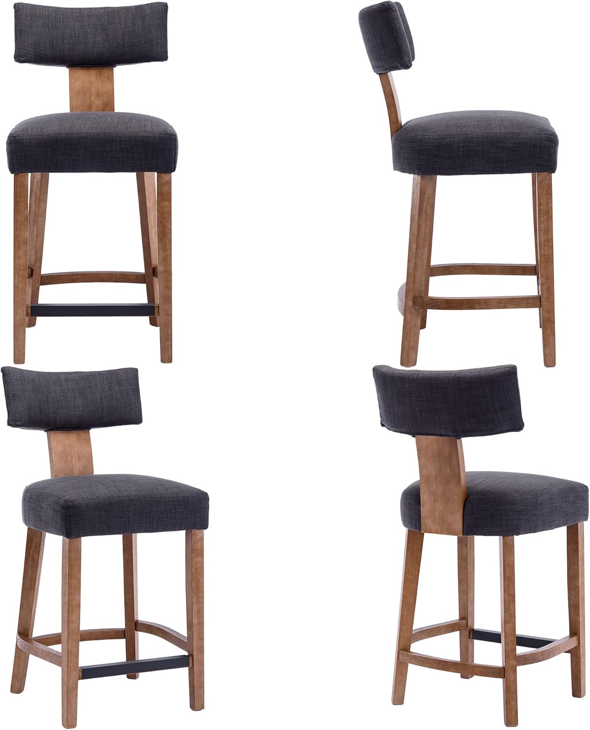 VESCASA Taburetes de bar de altura de mostrador con patas de madera natural, sillas tapizadas modernas de lino de 27 pulgadas de alto con reposapiés