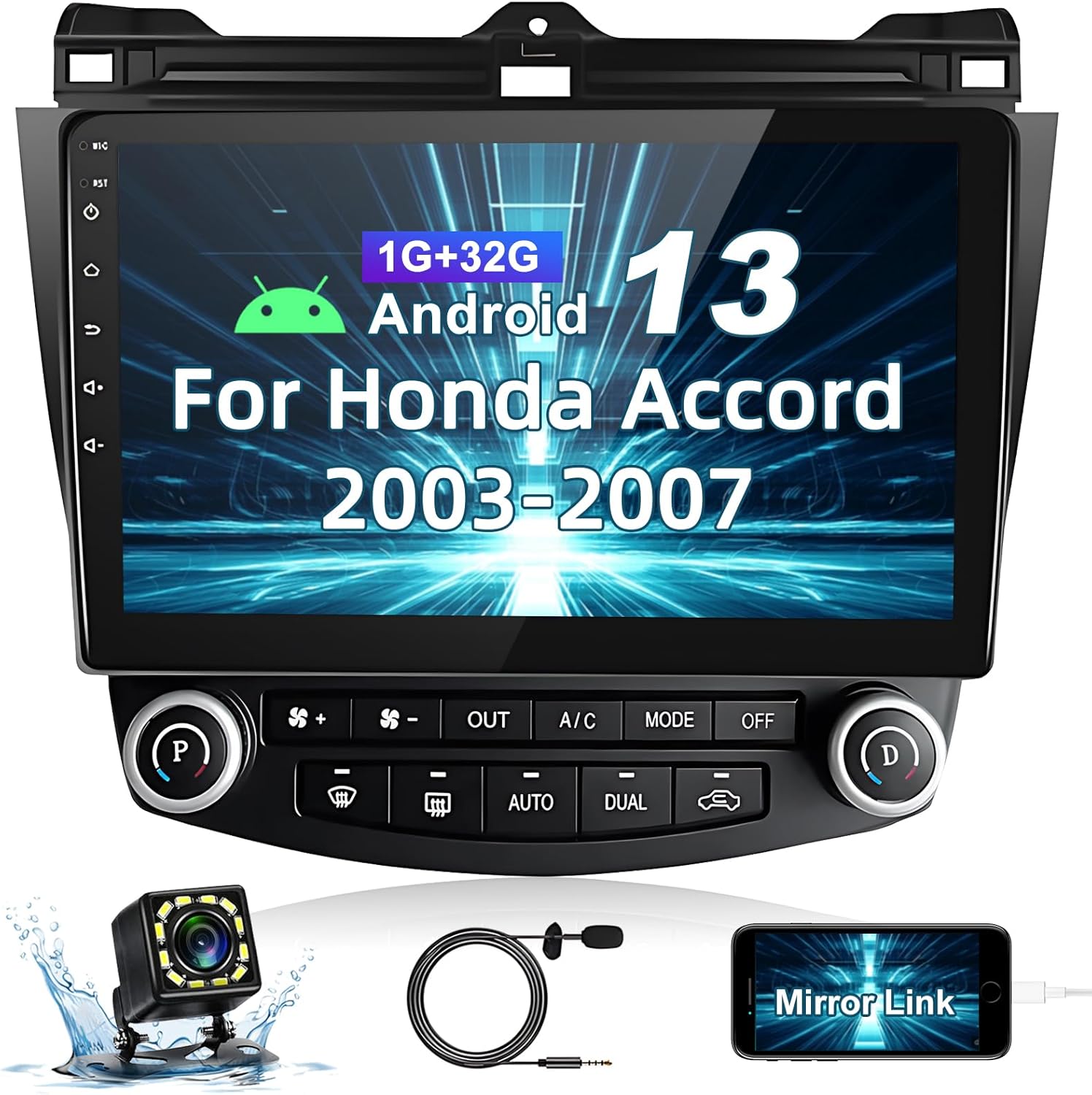 Podofo Estéreo de coche Android 13 para Honda Accord 7th 2003 2004 2005 2006 2007 con navegación GPS, pantalla táctil de 10.1 pulgadas estéreo de