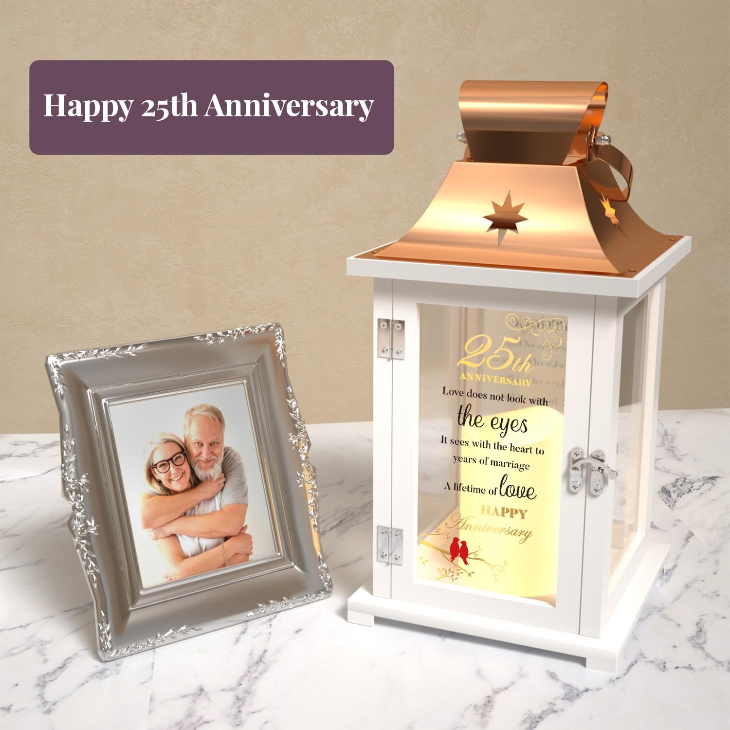 Linterna de aniversario de boda, el mejor regalo de boda del 25 aniversario para parejas, padres, esposa, marido, plata, 25 años de matrimonio para