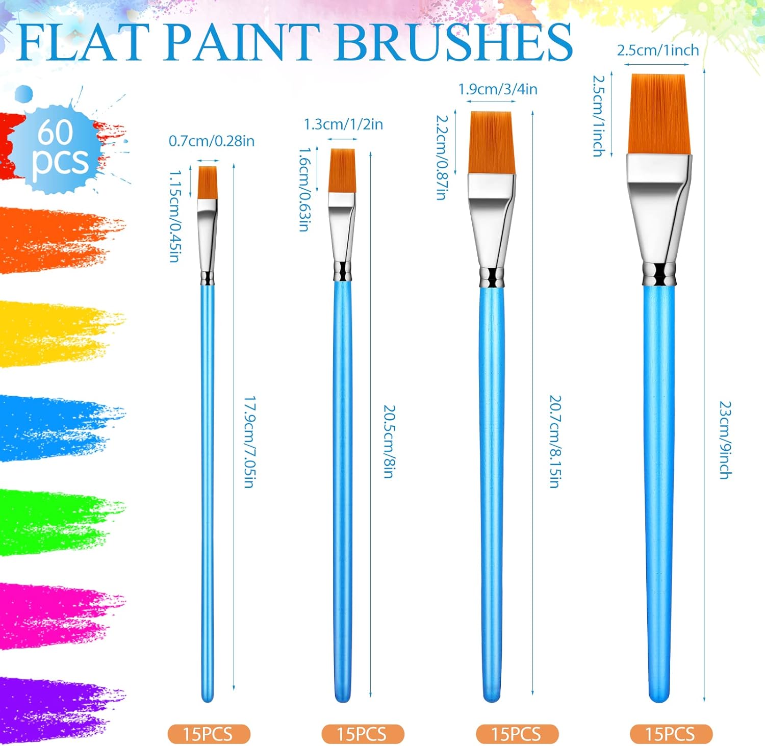 60 pinceles planos a granel, pinceles de pintura acrílica anchos, pinceles de pintura para artista, pintura al óleo, acuarela, pintura artística