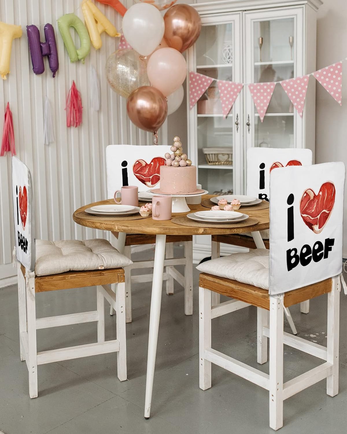 Maliyand Juego de 4 fundas protectoras para sillas de comedor, diseño de corazón de carne de res, extraíbles y lavables, para comedor, prevención de