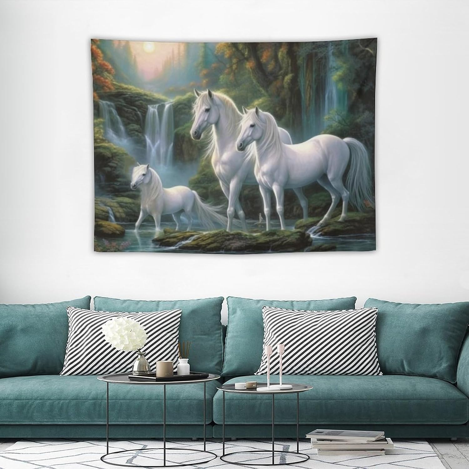 Tapiz para colgar en la pared, decoración de dormitorio, hogar, sala de estar, tapices artísticos para pared, animales, caballos, familia, lindo
