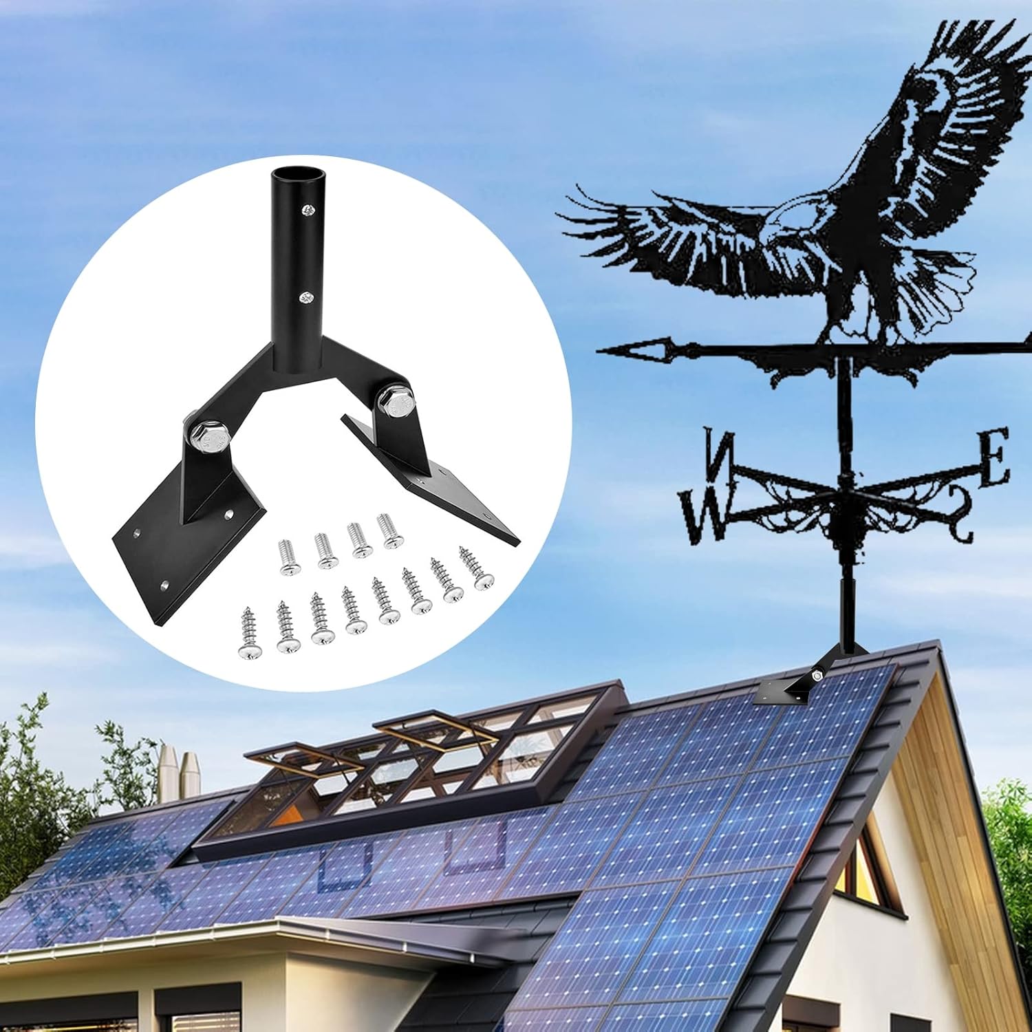 1 juego de veleta ajustable Ridge Vent montaje de techo, montaje de paletas de acero para cúpula con soportes de montaje extensión negro