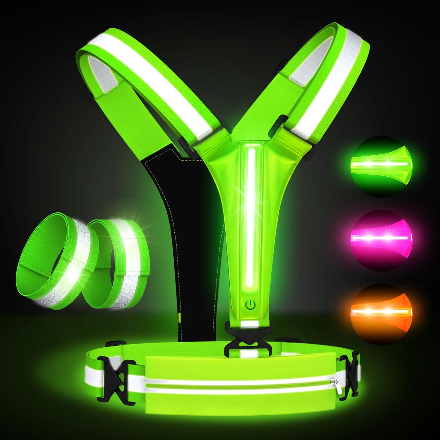 Chaleco reflectante LED para correr, chaleco de correr recargable por USB para corredores, caminatas nocturnas con bolsa impermeable para teléfono,