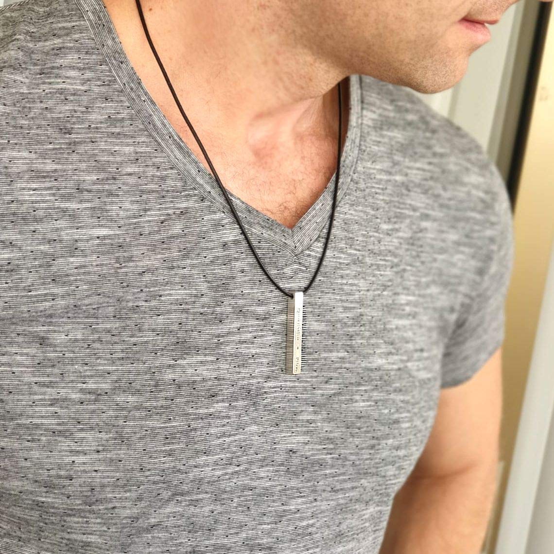 Custom Engraved Sound Wave Pendant Necklace – Heartbeat Bar Pendant – Voice Recording Jewelry for Men