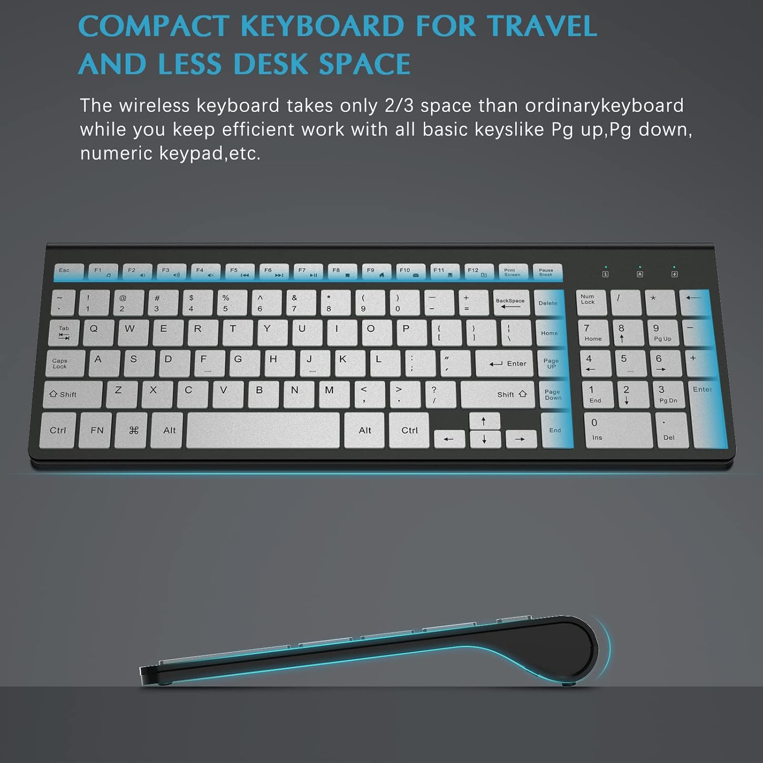 J JOYACCESS – Juego de teclado y mouse inalámbricos elegante y ergonómico de 2.4 G, portátil y cómodo para viajes, compatible con