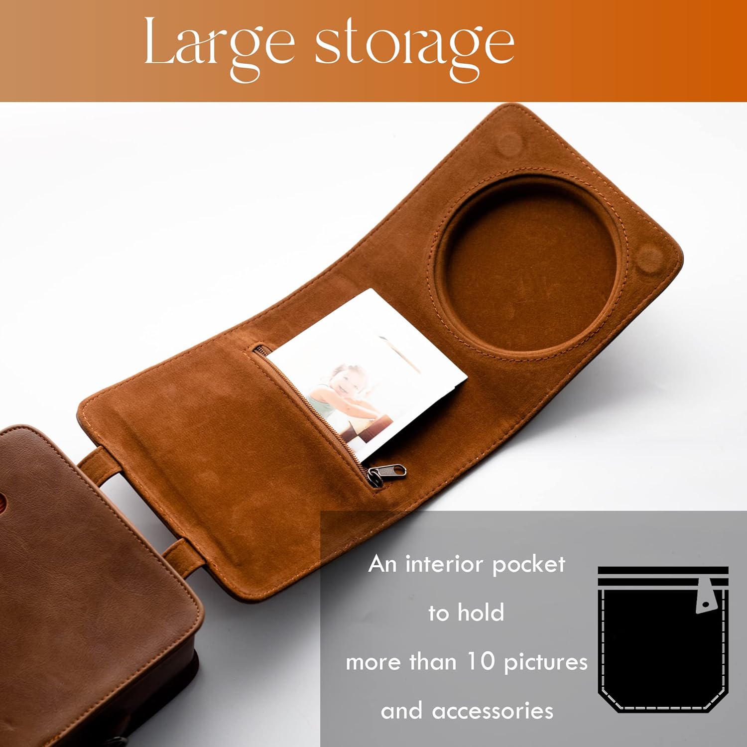 Bolsa vintage compatible con cámara instantánea Fuji Instax Square SQ1, funda de cuero vegano premium con correa de hombro extraíbleajustable