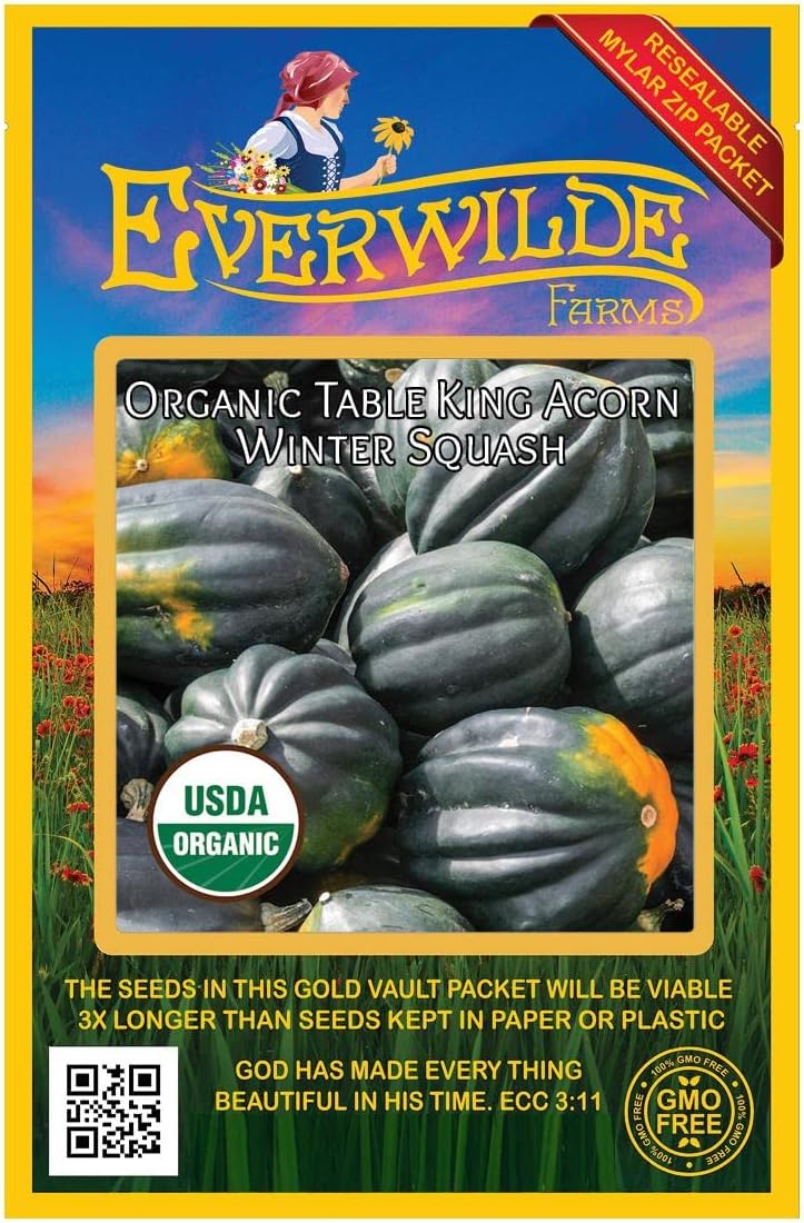 Everwilde Farms – 20 semillas orgánicas de calabaza de invierno de bellota King – Paquete Gold Vault