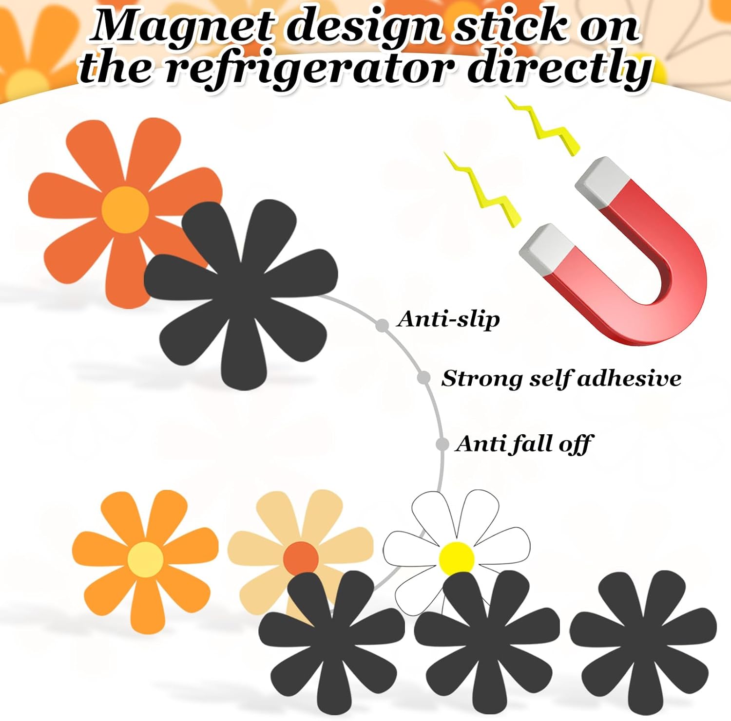 Whaline Imán de flores para automóvil, diseño de flor hippie, diseño de margarita, imán de recorte retro magnético hippie, imanes de nevera para