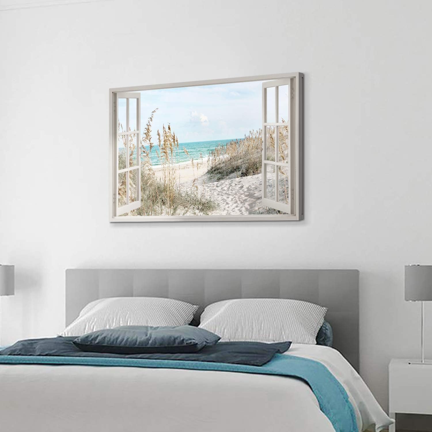 Cuadro costero – Arte de pared de playa obra de arte de playa temática de playa, paisaje marino, impresiones en lienzo para dormitorio (45 x 30 x 1