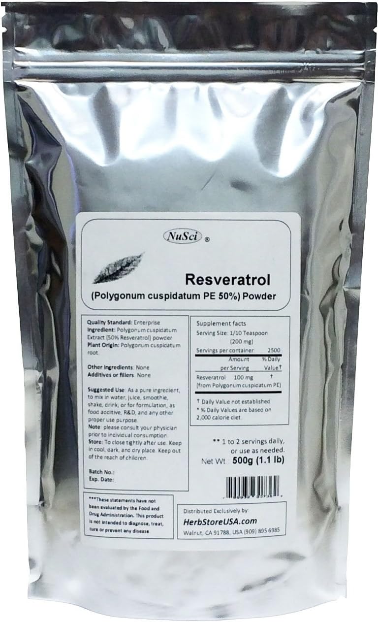 Polvo de resveratrol puro estandarizado al 50% extraído de la raíz de Polygonum Cuspidatum (500 gramos (1.1 lb))