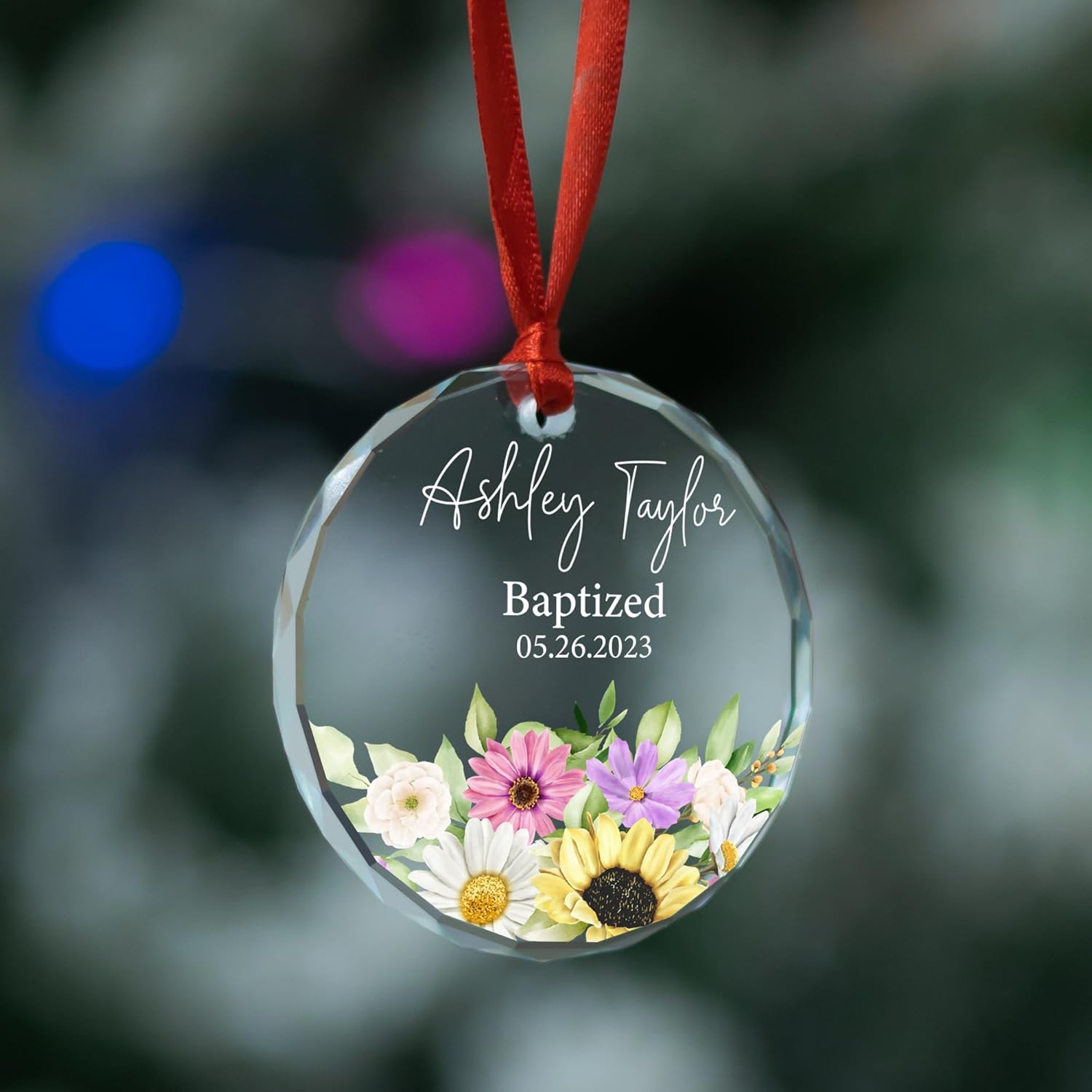 Adorno de cristal de bautismo personalizado  Dios bendiga bautizo, padrinos para ahijada, ahijado, bebé de Navidad bautizado, primer regalo sagrado,