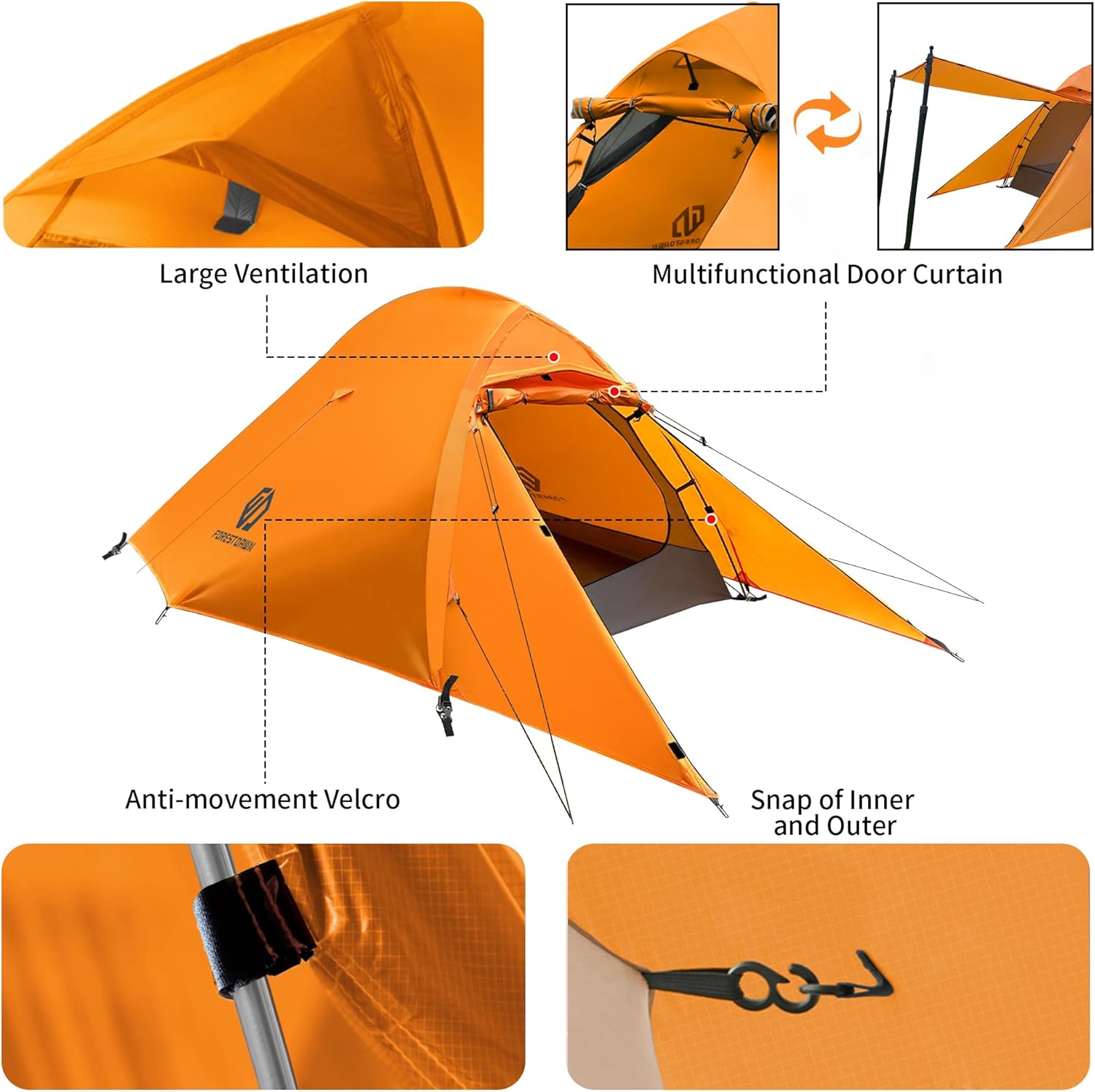 2 Person Camping Tent with 3 Aluminum Alloy Poles, 4 or 3 Season Waterproof Tent, Double Layer,Easy Setup, 2 Doors for Outdoor
