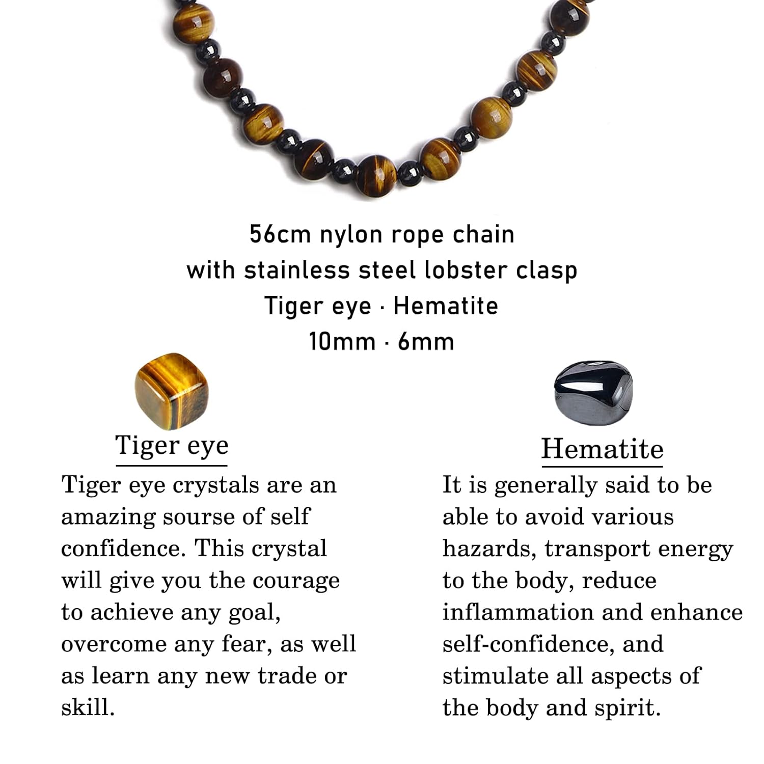 Healing Crystal Black Obsidian Tiger Eye and Hematite Beads Necklace Triple Protection Necklace for Men Women