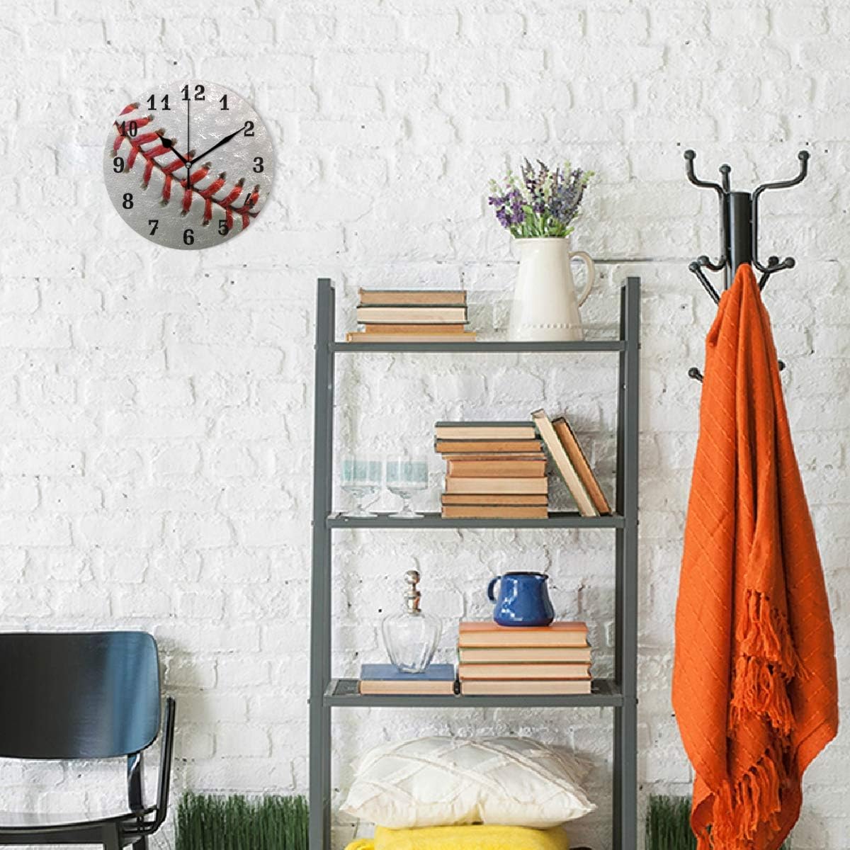 BRUYU5SE SEULIFE – Reloj de pared deportivo con encaje de pelota de béisbol, silencioso, sin tictac, para cocina, sala de estar, dormitorio, hogar,