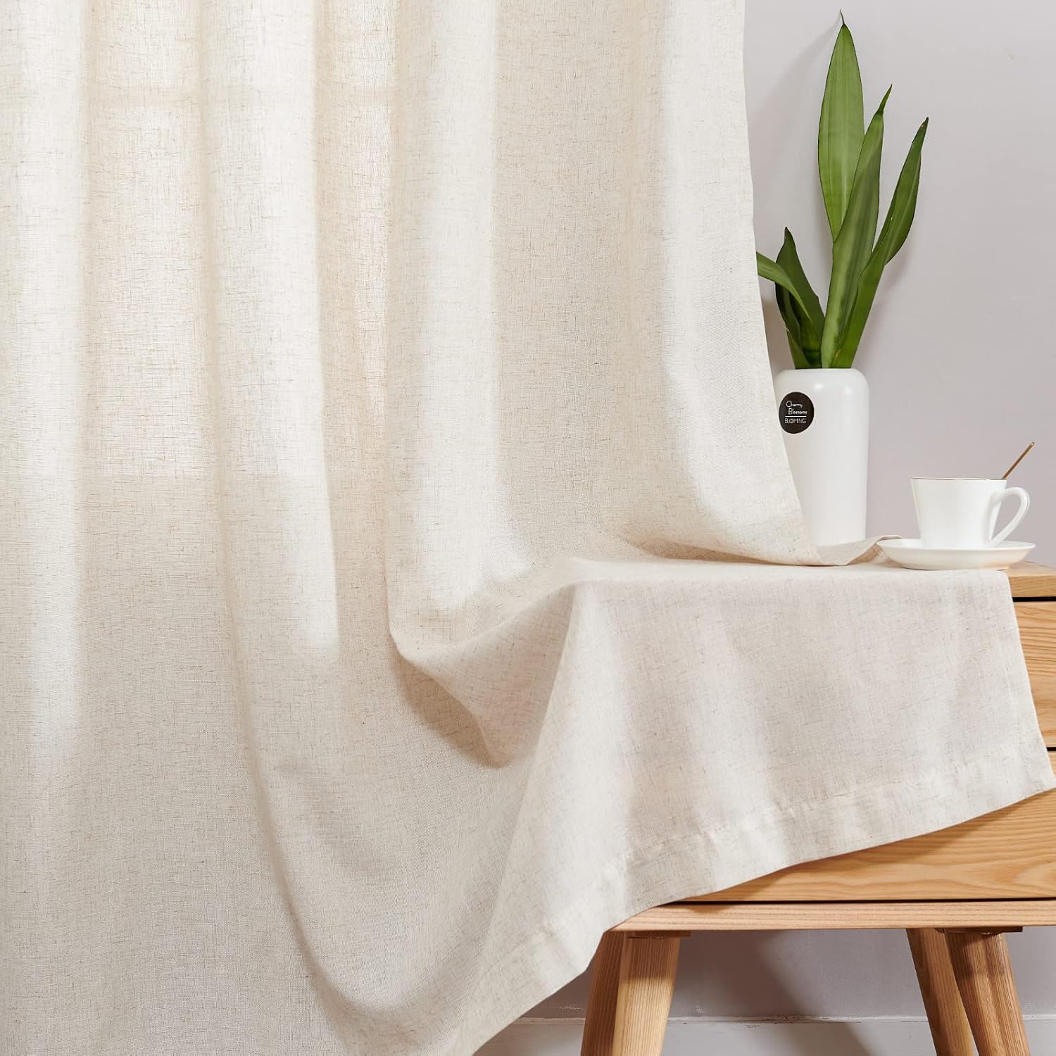 Jinchan – Cortinas de lino texturizadas para sala de estar, con ojales en la parte superior juego de cortinas ideal para dormitorio, sala de estar,