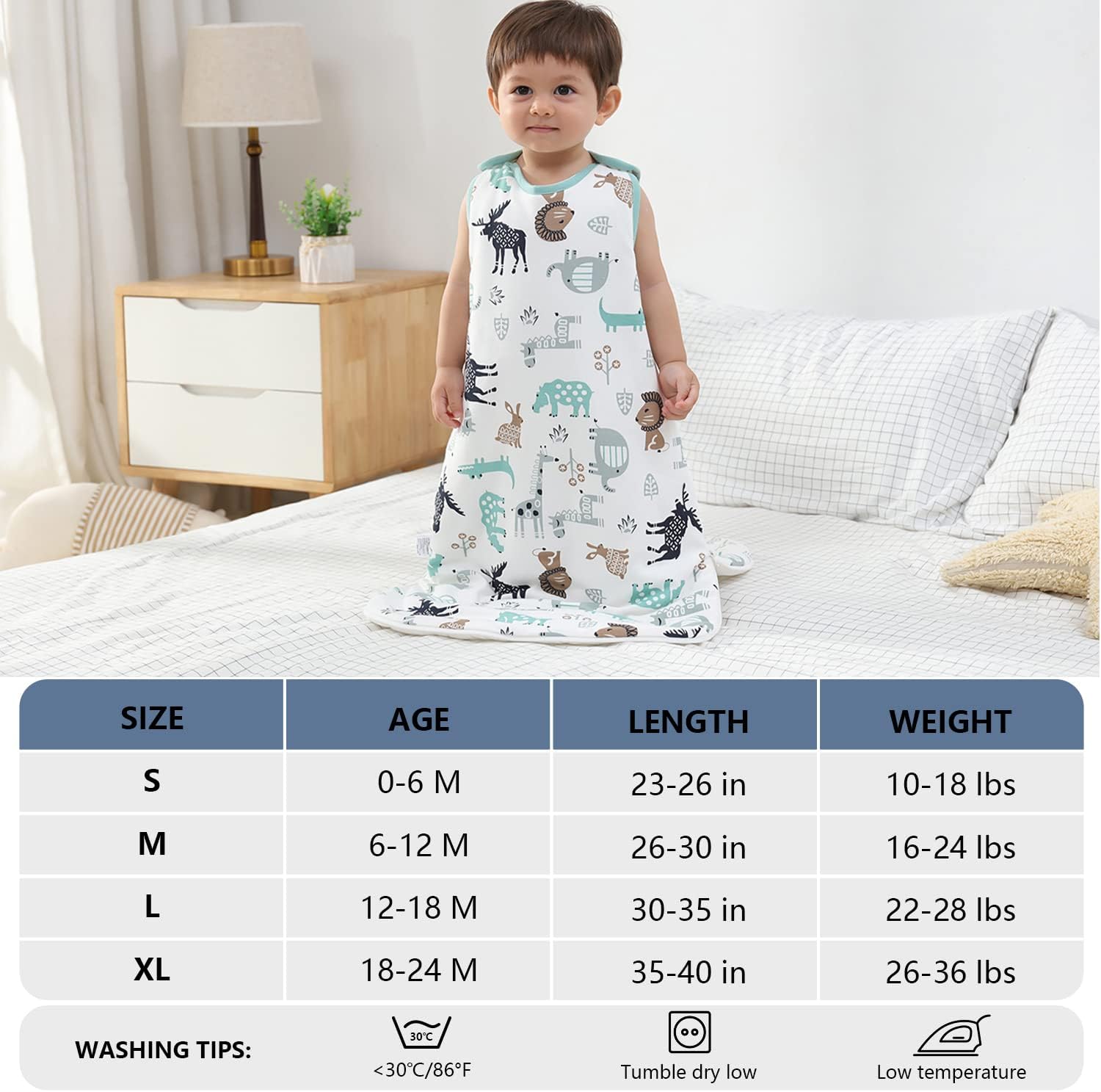 Mosebears Saco de dormir para bebé con cremallera de 2 vías, saco de dormir de algodón de 2.5 tog unisex (ciervos, 6-12 meses)