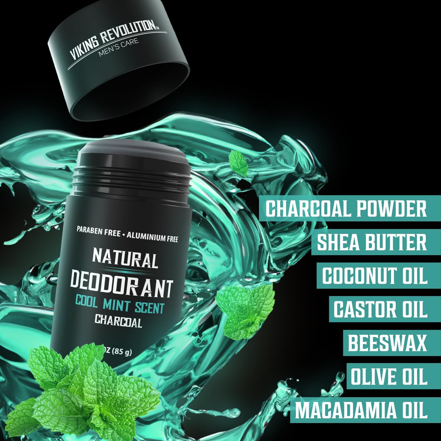 Viking Revolution Cool Mint Desodorante para hombres, desodorante natural para hombres, desodorante de carbón para hombres con manteca de karité,