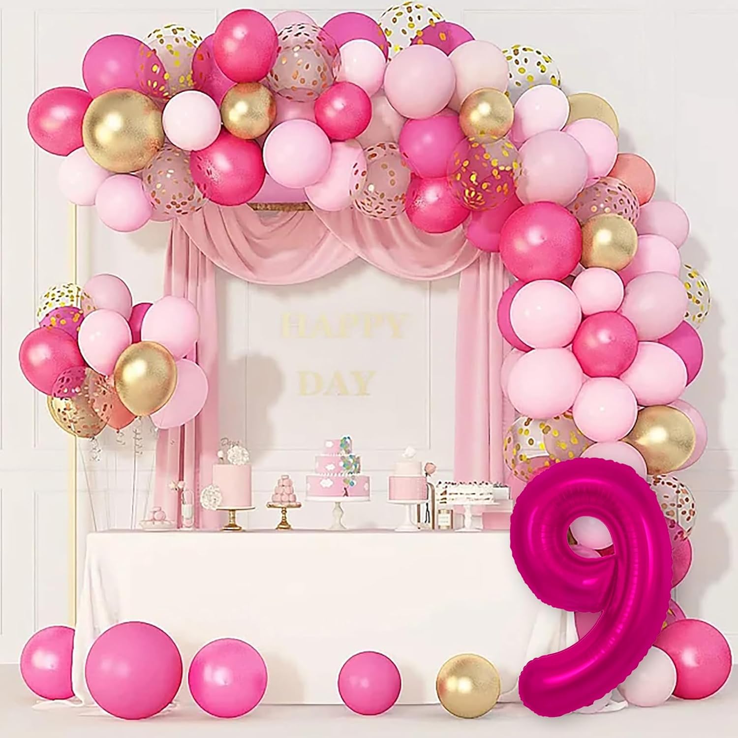 Globo rosa intenso del número 9 de 40 pulgadas, decoraciones de cumpleaños de 9 años, globos rosados de nueve para decoraciones de cumpleaños de 9