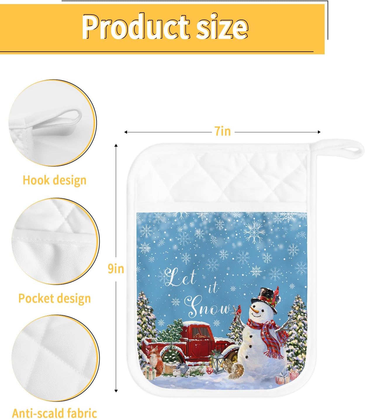 Christmas 5Pcs Pot Holders for Kitchen,Non Slip & Heat Insulation Terry Cloth Potholder Set with Pocket,Thick Hot Pad Oven Mitts Trivet Coaster for