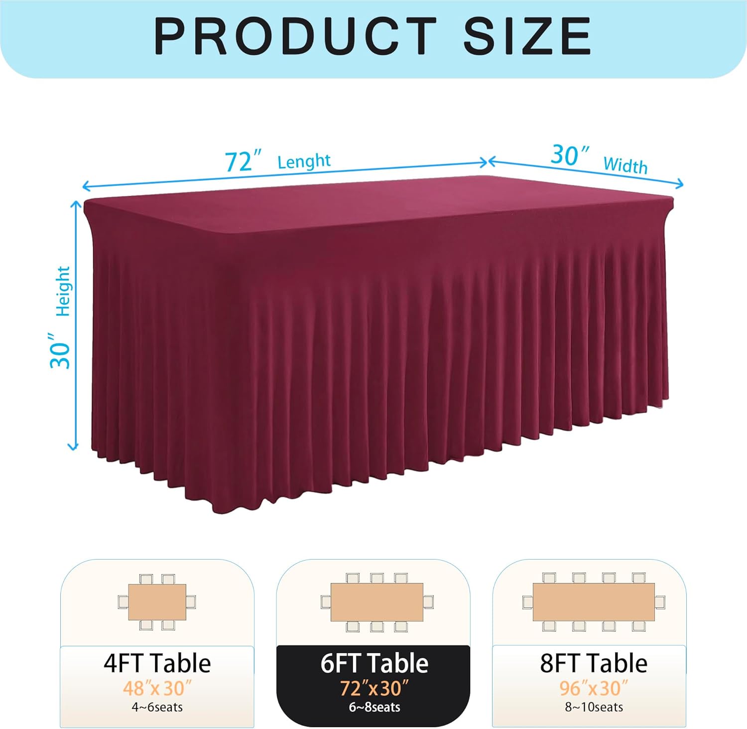 CHUZHONG Falda de mesa de elastano para mesa rectangular, fundas de mesa ajustables para mesas de 6 pies, mantel elástico resistente a las arrugas