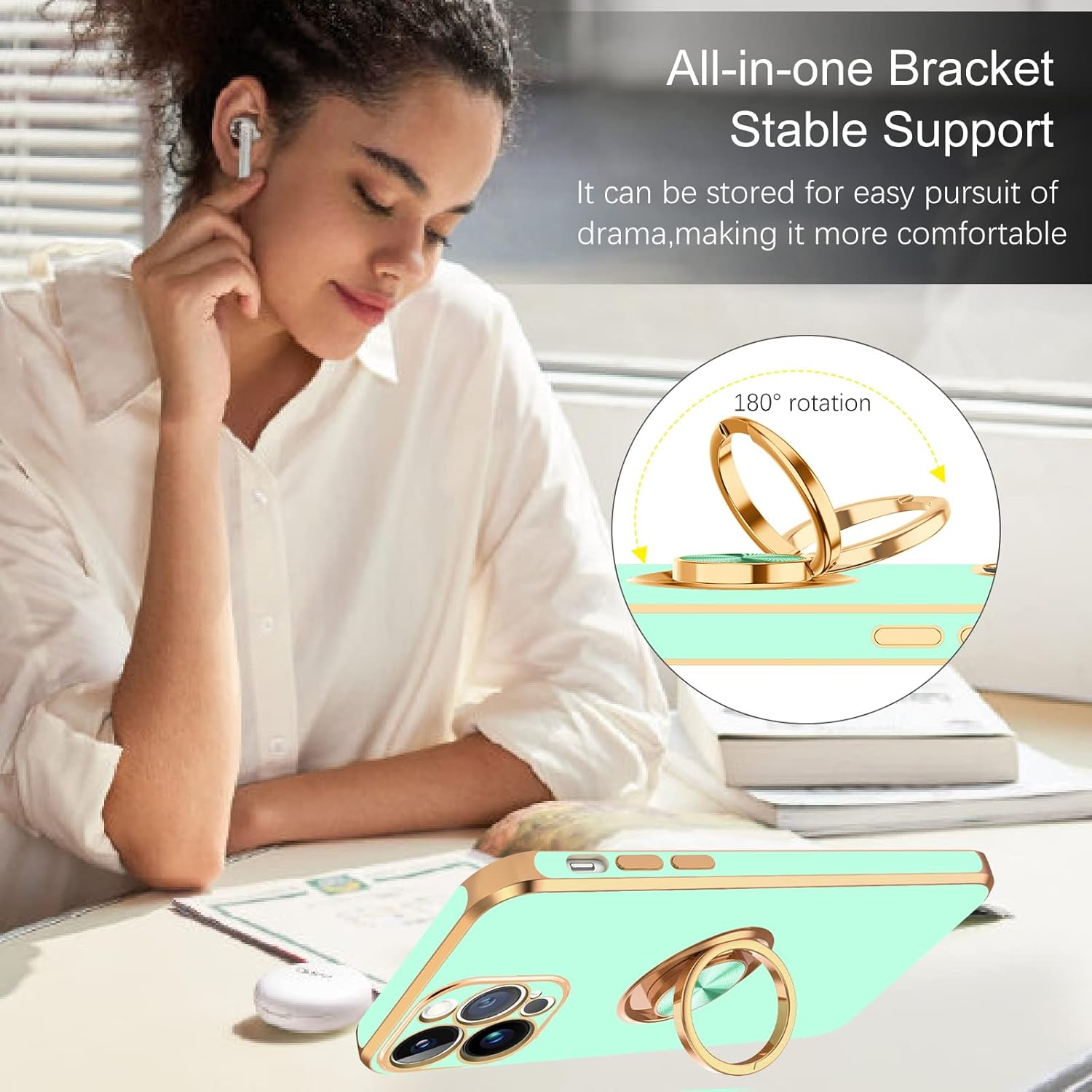 BENTOBEN Funda para iPhone 13 Pro Max, ajuste delgado, soporte de anillo de 360, a prueba de golpes, soporte magnético para automóvil, soporte de