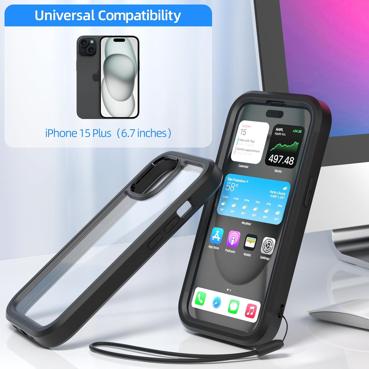 WXR Compatible con iPhone 15 PlusiPhone 14 Plus, silicona suave y parte trasera de policarbonato duro transparente e interior de policarbonato duro,