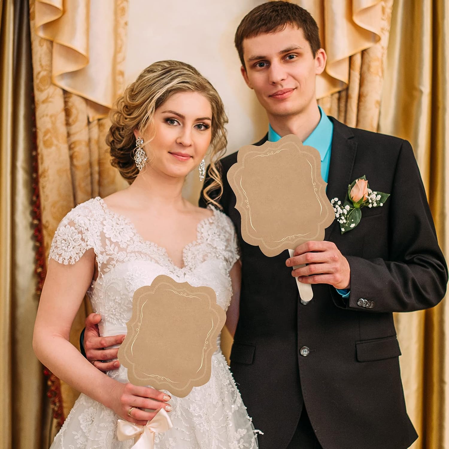 Amyhill Abanicos de papel de boda de papel de estraza en blanco, abanicos de iglesia y abanicos de boda con calcomanías para manualidades, bodas,