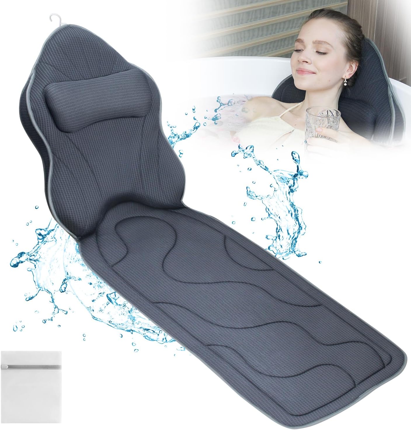 Almohadas de baño gruesas de cuerpo completo y cojín para bañera reposacabezas soporte de cuello hombro comodidad relajación accesorios de spa